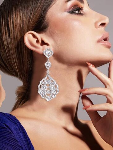 TRWWELL Rhinestone Wedding Bridal Teardrop Dangle Earrings Vintage Crystal Chandelier Earrings for Women Brides in Kuwait