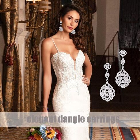 TRWWELL Rhinestone Wedding Bridal Teardrop Dangle Earrings Vintage Crystal Chandelier Earrings for Women Brides in Kuwait