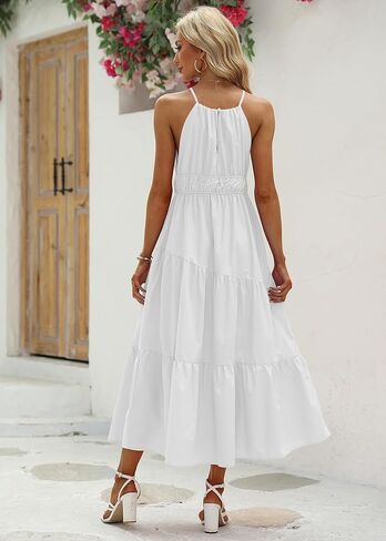 المرأة الرسن أكمام بوهو فستان عادية مثير فلوي مطوي عالية الخصر ألف خط بيبي دول فساتين متوسطة الطول للنساء in Kuwait