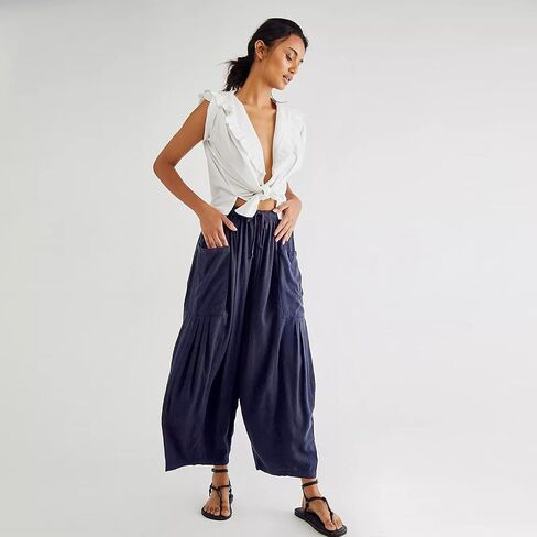 Honwenle Women's Wide Leg Pants Loose Drawstring Palazzo Pants Summer Casual Flowy Beach Trousers with Cargo Pockets in Saudi Arabia