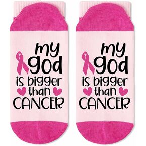 جوارب بعبارة My God Is Bigger Than Cancer من لوهاك، جوارب للسرطان، اكسسوارات للتوعية بسرطان الثدي، هدايا للنساء لسرطان الثدي. (067)، بينك، 8, زهري, 8