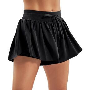 شورت Ewedoos فلوي للنساء 2 في 1 شورت على شكل فراشة للفتيات شورت رياضي عالي الخصر للجري ملابس Skort Preppy