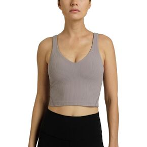 Colorfulkoala Women's Dreamlux Ribbed V-Neck Workout Tank Top with Built-in Shelf Bra Padded Cropped Yoga Shirts