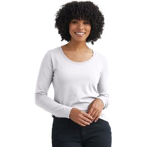 Fair Indigo Women's Organic Pima Cotton Long Sleeve Scoop Neck Tee