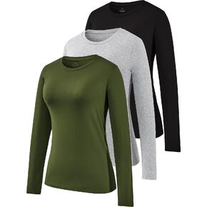 Cosy Pyro Cotton Long Sleeve T Shirt for Women Crew Neck Classic-Fit Workout Shirts Soft Solid Basic Tee