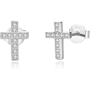 Lavishe 925 Sterling Silver Cubic Zirconia Petite Small Cross Stud Earrings Hypoallergenic For Women