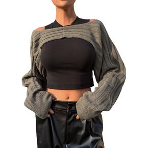 Verdusa Women's Drop Shoulder Ribbed Knit Crop Sweater Top Long Sleeve Pullovers in Saudi Arabia