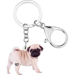 DUOWEI Adorable Pug Dog Keychain Acrylic Pets Keyring Handbag Purse Decoration for Women Young Girl Charm Gifts
