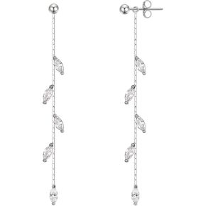 Crysdue 925 Sterling Silver CZ Long Tassel Chain Dangle Earrings for Women Girls Wedding Dangling Drop Earrings Bridal Earrings Jewelry Gifts in Kuwait