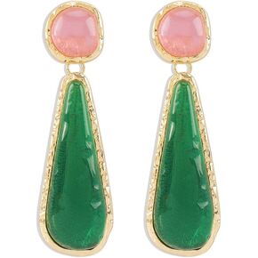 Long Teardrop Dangle Earrings for Women Girls Gold Plated Exggerated Boho Resin Irregular Geometric Lightweight Triangle Drop Dangling Xmas Statement Studs Fashion Chic Vintage Baroque Holiday Party Jewelry