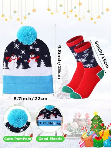 JaGely 12 Pcs Christmas LED Hat Light up Xmas Beanie Knit Cap Christmas Socks Holiday Socks Unisex LED Winter Snow Hat with Colorful Led (Vivid Style) in Saudi Arabia