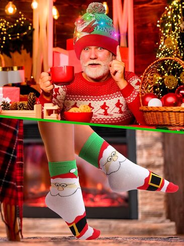 JaGely 12 Pcs Christmas LED Hat Light up Xmas Beanie Knit Cap Christmas Socks Holiday Socks Unisex LED Winter Snow Hat with Colorful Led (Vivid Style) in Saudi Arabia