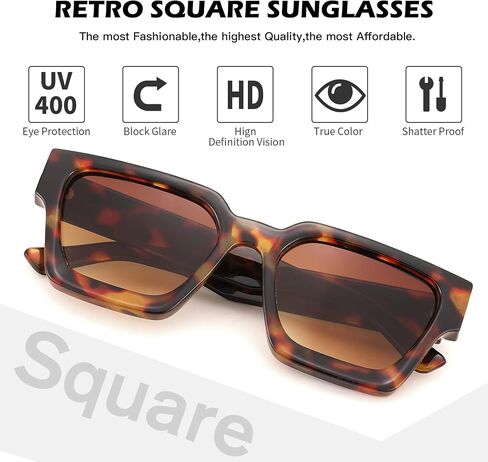 Braylenz Retro Square Sunglasses for Men Women Thick Frame Chunky Rectangle Shades in Kuwait