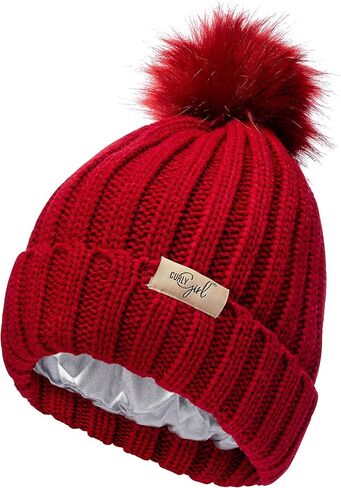 Curly Girl Satin Lined Women's Winter Hat Beanie, Approved, Satin Lined Beanies, Winter Hat Curly Hair Accessories in Kuwait