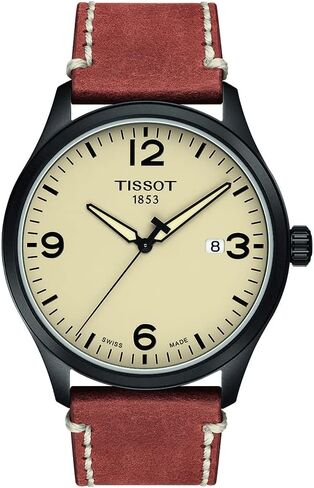 Tissot Mens Gent XL 316L Stainless Steel case with Grey PVD Coating Quartz Watch, Beige, Leather, 22 (T1164103626700) in Saudi Arabia