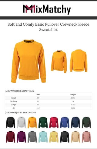 MixMatchy Women's Soft and Comfy Basic Pullover Crewneck Fleece Sweatshirt in Saudi Arabia
