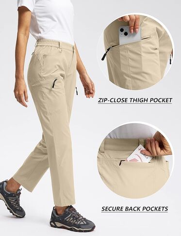 سروال Pudolla النسائي للتنزه سيرًا على الأقدام مع 6 جيوب، سروال سفر قابل للتمدد مقاوم للماء للنساء للعمل في الهواء الطلق ومشي الجولف in Kuwait