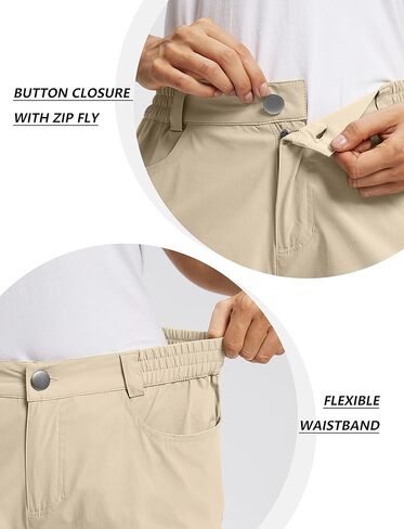 سروال Pudolla النسائي للتنزه سيرًا على الأقدام مع 6 جيوب، سروال سفر قابل للتمدد مقاوم للماء للنساء للعمل في الهواء الطلق ومشي الجولف in Kuwait