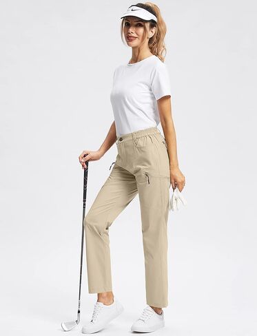 سروال Pudolla النسائي للتنزه سيرًا على الأقدام مع 6 جيوب، سروال سفر قابل للتمدد مقاوم للماء للنساء للعمل في الهواء الطلق ومشي الجولف in Kuwait