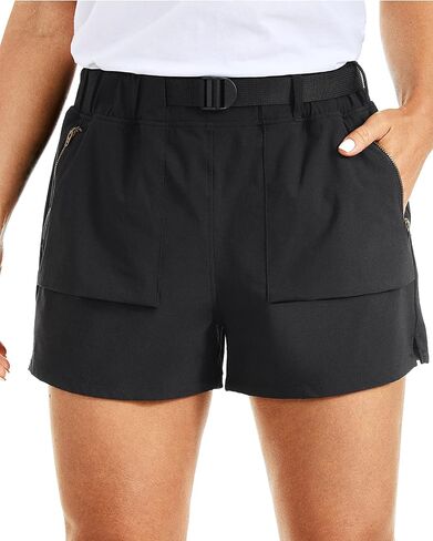 CRZ YOGA Women's Waterproof Stretch Hiking Shorts: Mid Rise Summer Outdoor Golf Workout Shorts Zip Pockets with Belt - 3'' in Saudi Arabia