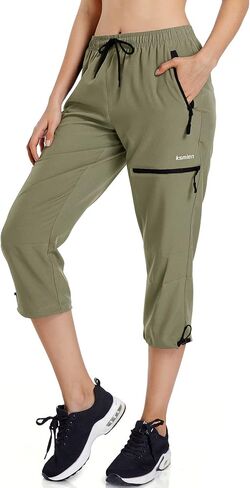 Ksmien Women's Lightweight Hiking Capri Pants Quick Dry Workout Cargo Capris Water Resistant UPF 50+ Zipped Pockets in Kuwait