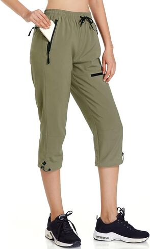 Ksmien Women's Lightweight Hiking Capri Pants Quick Dry Workout Cargo Capris Water Resistant UPF 50+ Zipped Pockets in Kuwait