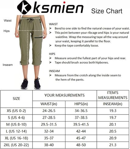 Ksmien Women's Lightweight Hiking Capri Pants Quick Dry Workout Cargo Capris Water Resistant UPF 50+ Zipped Pockets in Kuwait
