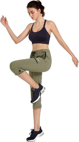 Ksmien Women's Lightweight Hiking Capri Pants Quick Dry Workout Cargo Capris Water Resistant UPF 50+ Zipped Pockets in Kuwait
