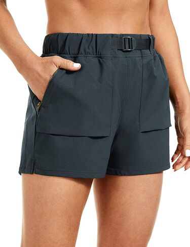 CRZ YOGA Women's Waterproof Stretch Hiking Shorts: Mid Rise Summer Outdoor Golf Workout Shorts Zip Pockets with Belt - 3'' in Kuwait