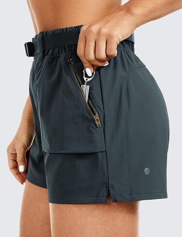 CRZ YOGA Women's Waterproof Stretch Hiking Shorts: Mid Rise Summer Outdoor Golf Workout Shorts Zip Pockets with Belt - 3'' in Kuwait
