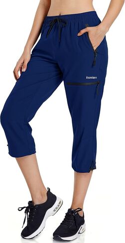 Ksmien Women's Lightweight Hiking Capri Pants Quick Dry Workout Cargo Capris Water Resistant UPF 50+ Zipped Pockets in Kuwait