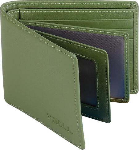 VISOUL Slim Bi-fold Wallet for Men and Women with 4 ID Windows 8 Card Slots 1 Cash Compartment, Soft Leather Credit Card Holder Wallet Two Tone with RFID Blocking (Black) in Kuwait