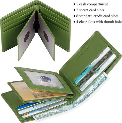 VISOUL Slim Bi-fold Wallet for Men and Women with 4 ID Windows 8 Card Slots 1 Cash Compartment, Soft Leather Credit Card Holder Wallet Two Tone with RFID Blocking (Black) in Kuwait