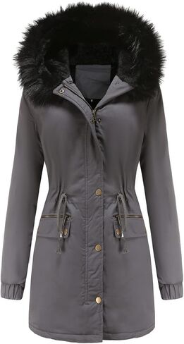 معطف نسائي ثقيل للشتاء الدافئ من MODFUL، مبطن بالصوف السميك، مع غطاء رأس من الفرو in Kuwait