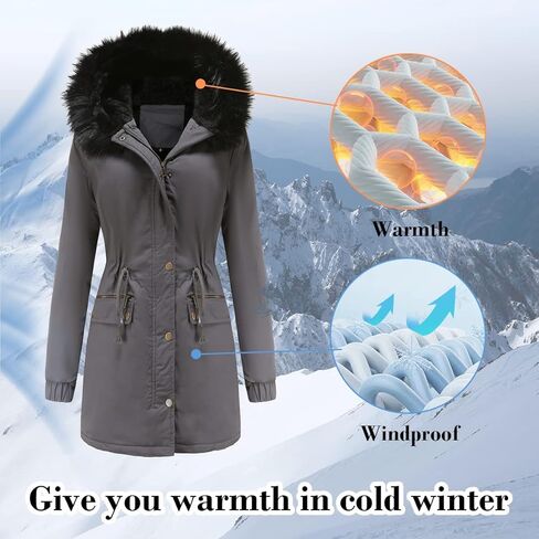 معطف نسائي ثقيل للشتاء الدافئ من MODFUL، مبطن بالصوف السميك، مع غطاء رأس من الفرو in Kuwait