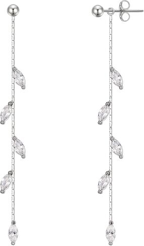 Crysdue 925 Sterling Silver CZ Long Tassel Chain Dangle Earrings for Women Girls Wedding Dangling Drop Earrings Bridal Earrings Jewelry Gifts in Kuwait