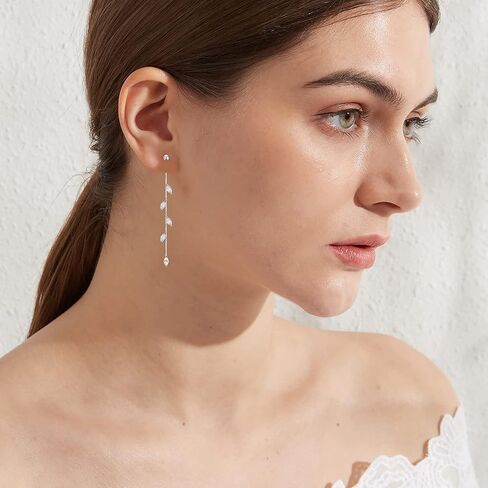 Crysdue 925 Sterling Silver CZ Long Tassel Chain Dangle Earrings for Women Girls Wedding Dangling Drop Earrings Bridal Earrings Jewelry Gifts in Kuwait