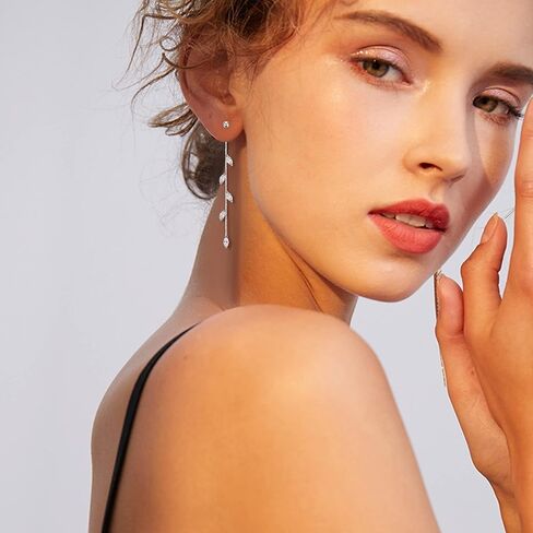 Crysdue 925 Sterling Silver CZ Long Tassel Chain Dangle Earrings for Women Girls Wedding Dangling Drop Earrings Bridal Earrings Jewelry Gifts in Kuwait