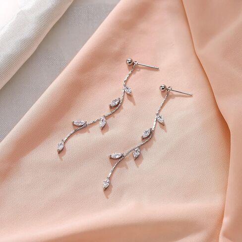 Crysdue 925 Sterling Silver CZ Long Tassel Chain Dangle Earrings for Women Girls Wedding Dangling Drop Earrings Bridal Earrings Jewelry Gifts in Kuwait