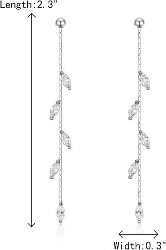 Crysdue 925 Sterling Silver CZ Long Tassel Chain Dangle Earrings for Women Girls Wedding Dangling Drop Earrings Bridal Earrings Jewelry Gifts in Kuwait