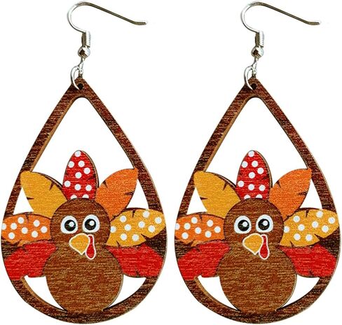 Wood Wooden Turkey Maple Leaf Fall Waterdrop Dangle Earring for Women Girl Teen Lightweight Hollow Teardrop Football Rugby Drop Earring Autumn Jewelry Thanksgiving Gift in Saudi Arabia