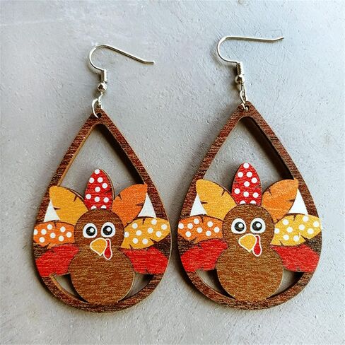 Wood Wooden Turkey Maple Leaf Fall Waterdrop Dangle Earring for Women Girl Teen Lightweight Hollow Teardrop Football Rugby Drop Earring Autumn Jewelry Thanksgiving Gift in Saudi Arabia