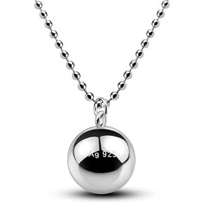 H&Beautimer 925 Sterling Silver Necklace for Men Women Silver Round Bead Pendant Small Bell Necklace Fashion Jewelry Gift for Women Wife Mom Girlfriend Girls Bead Chain 18-34 Inch