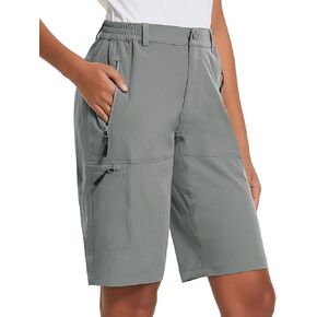 BALEAF Women's Long Hiking Bermuda Shorts Quick Dry Summer Golf Shorts Lightweight with Pockets UPF 50+ for Camping, Work