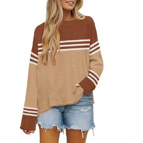 Women's Casual Long Sleeve Crew Neck Loose Knit Pullover Sweater Jumper Top