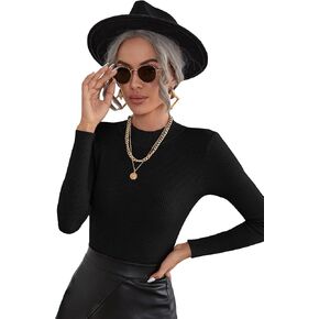 SweatyRocks Women's Long Sleeve Mock Neck Top Ribbed Knit Slim Fit Pullover Sweater