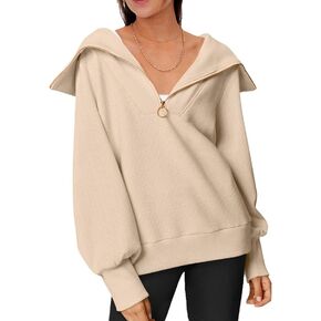 ATOFY Womens Pullover Sweatshirts Half Zip Long Sleeve Oversized Lapel Quarter Zip Spring Fall Trendy Y2K Tops for Teen Girls