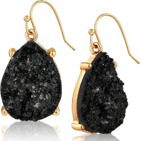 Humble Chic Teardrop Dangle Earrings for Women with Simulated Druzy Stones in Gold or Silver Tone