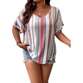 بلوزة صيفية نسائية من SOLY HUX بمقاس كبير ورقبة على شكل حرف V وأكمام قصيرة in Kuwait