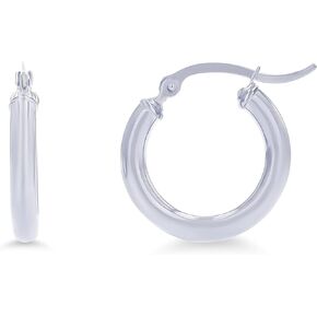 14k Yellow or White Gold 3mm Solid Polished Round Hoop Earrings for Women | 3mm Thick | Classic Style | Hoop Earrings | Secure Click-Top | Polished Earrings, 15mm-90mm